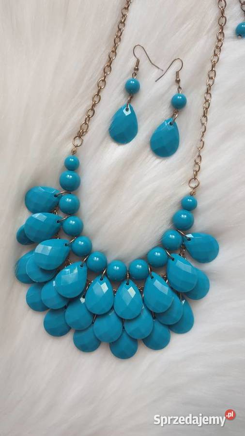 Zestaw turkusowej biżuterii kolczyki i naszyjnik Olkusz