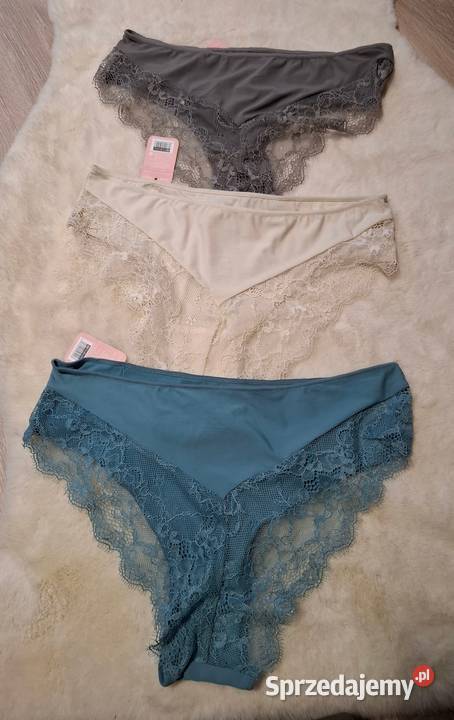 Majtki mocno wycięte z koronką 3 sztuki L Kielce