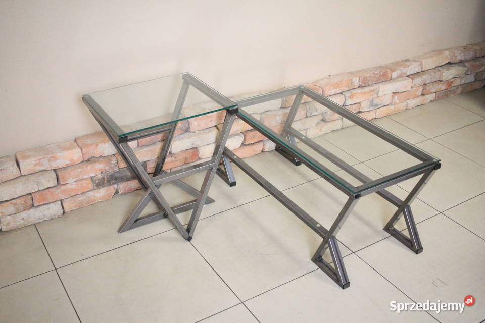 Szklany stolik industrialny metalowa podstawa śląskie Pszczyna sprzedam