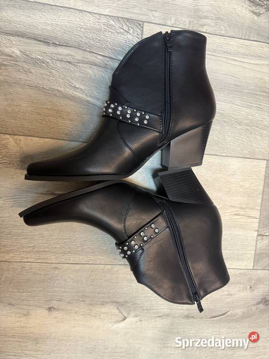 41 Czarne bogato zdobione botki kowbojki Półbuty Kraków
