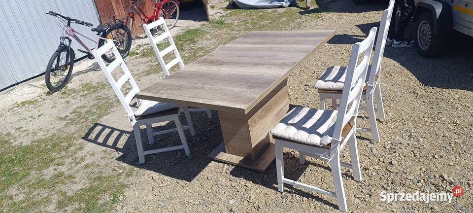 Stół 160x90 z 4 krzesłami poduszki Szwajcaria 90cm Ulów