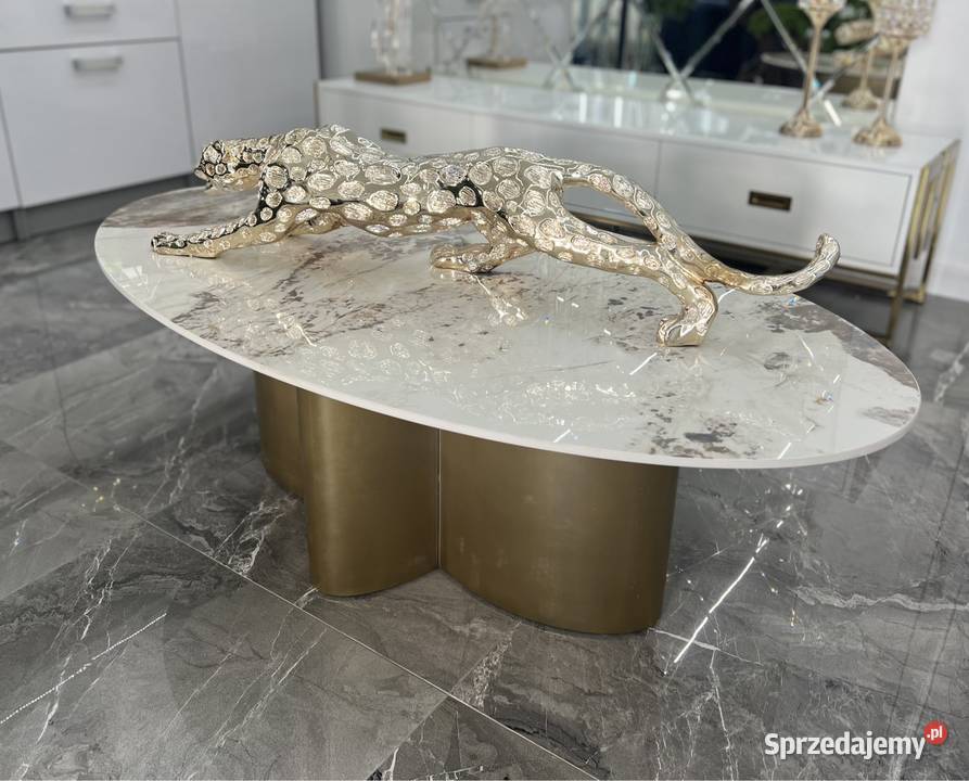 Złoty stolik kawowy Premium z kamiennym blatem Golkowice