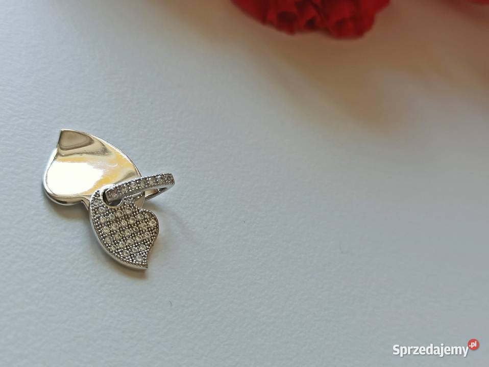 Zawieszka wisiorek dwa serca srebro 925 cyrkonia srebrne Warszawa