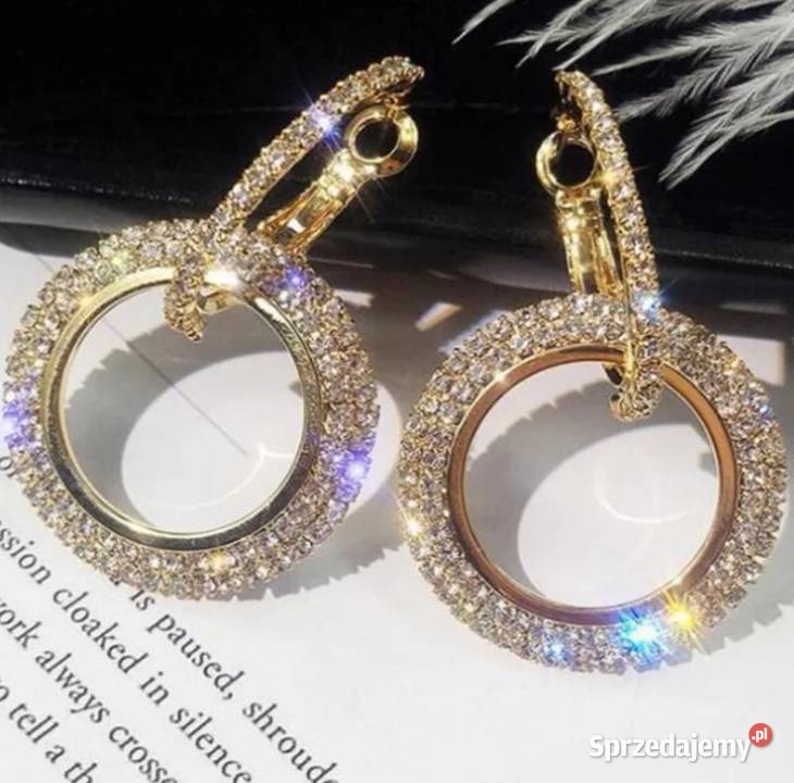 Modne błyszczące kryształowe kolczyki kółka Zegarki i Biżuteria Kołobrzeg