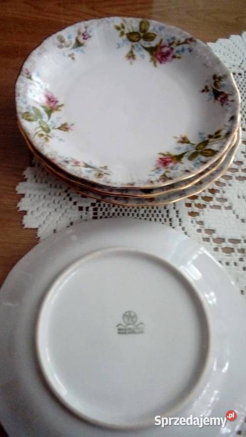 Talerzyki deserowe porcelanowe sygnowane Cmielów biały Warszawa