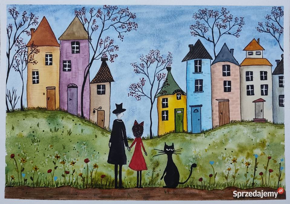 Akwarela Akwarelka Obraz pt Koci Świat mazowieckie