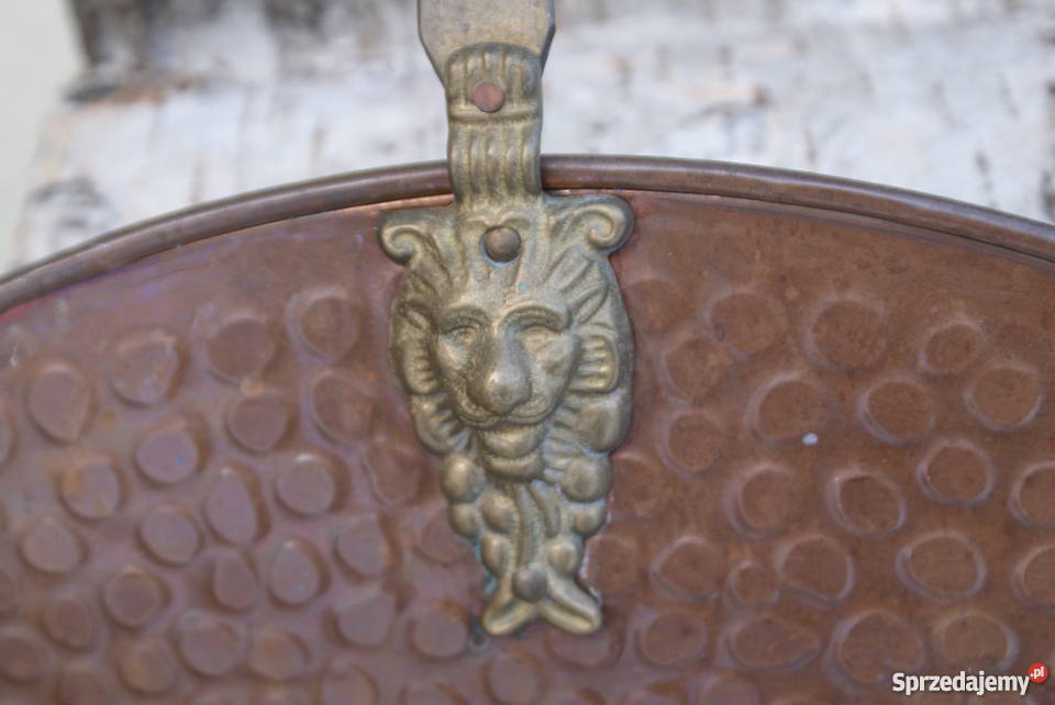 Miedziany kosz na drewno z ceramiczną rączką Warszawa sprzedam