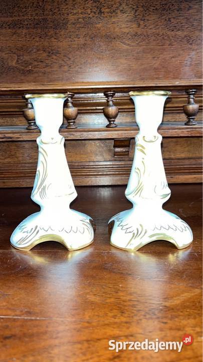 Świecznik z białej porcelany złocony Reliefy Nie Gdańsk