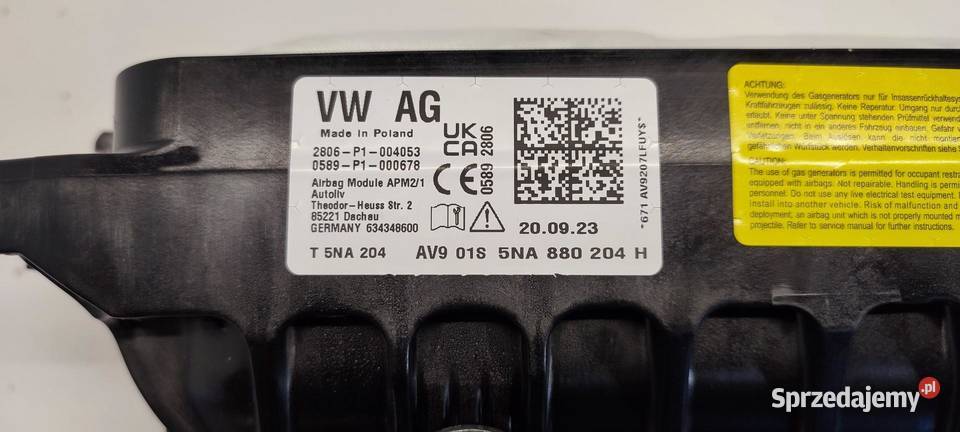 VW TIGUAN II PODUSZKA AIRBAG PASAŻERA 5NA880204H osobowe