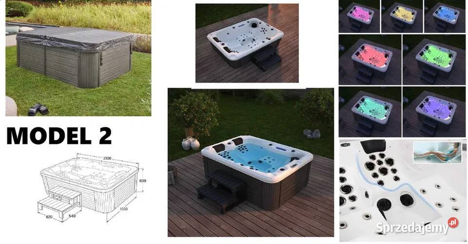 Jacuzzi wanna zewnętrzna masaż basen pokrywa LED Świebodzin