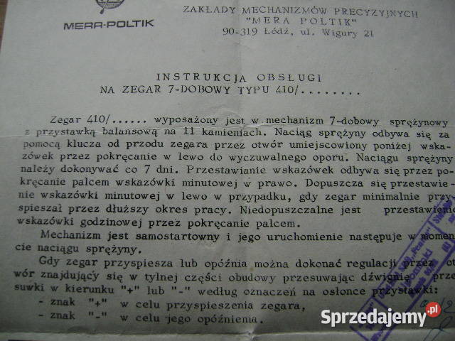 Starocie z PRL Stare dokumenty Budzik Instrukcja Pozostałe Gdynia