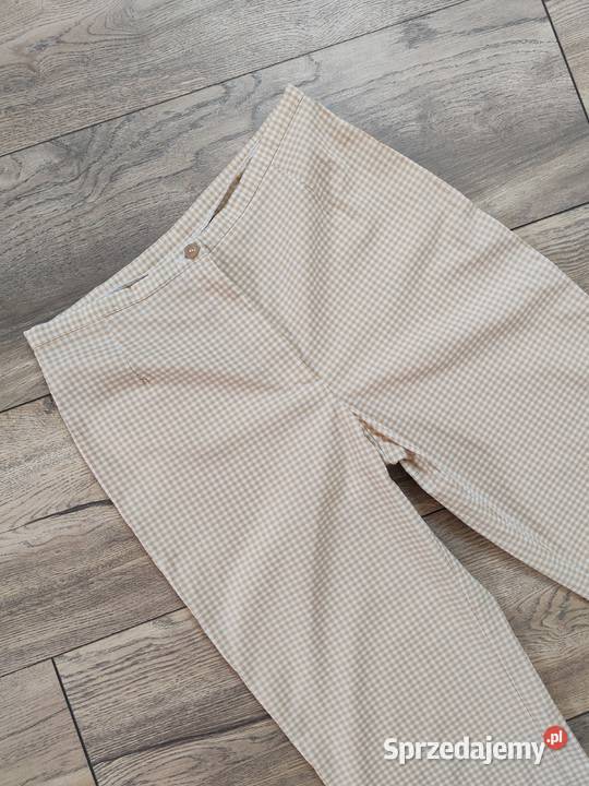 Beżowe rybaczki Szerokie w kratę Krata Vintage Jasło sprzedam
