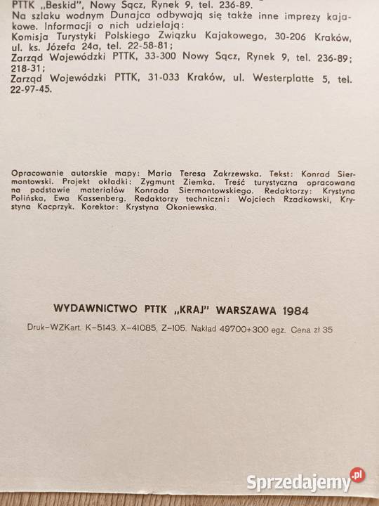 Szlak wodny Dunajec Mapa Turystyczna Plan PRL Mapy i przewodniki