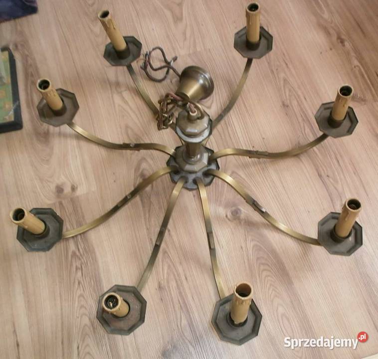 Żyrandol Lampa Mosiężna 8 Ramion Wisząca Stara Kraków