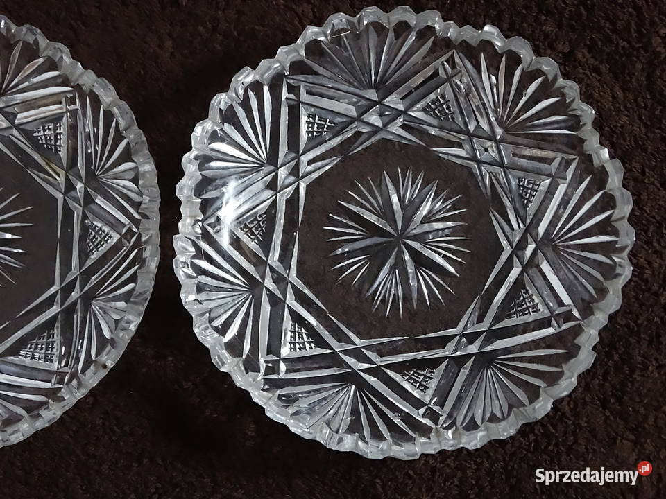 Komplet 3 szklanych talerzyków pater kryształów Biłgoraj
