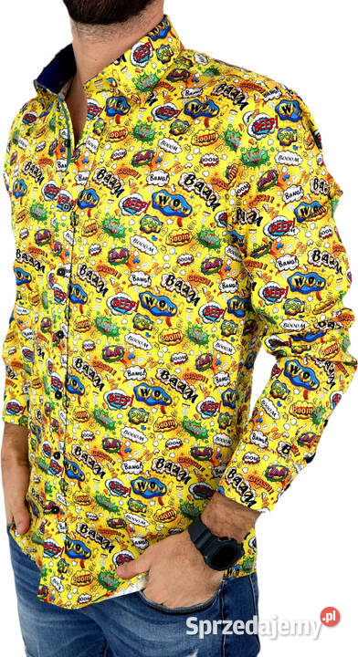 DANIEL BESSI Koszula Męska Fb046 Żółta KOMIKS wielkopolskie