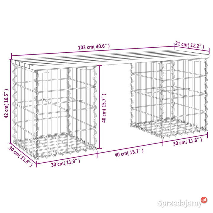 Ławka ogrodowa gabion 103x31x42 lite drewno Warszawa