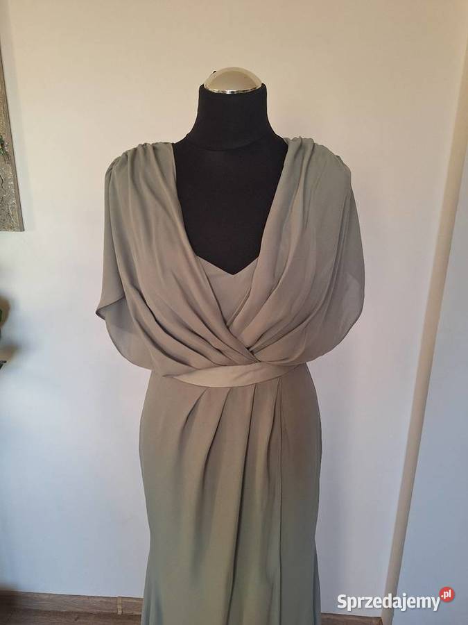Piękna szałwiowa maxi długa sukienka elegancka małopolskie Kraków