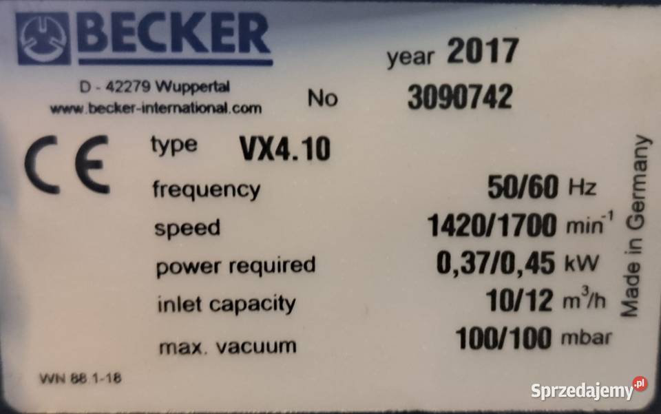 Pompa Próżniowa Becker VX410 VT410 DT410 Pleszew