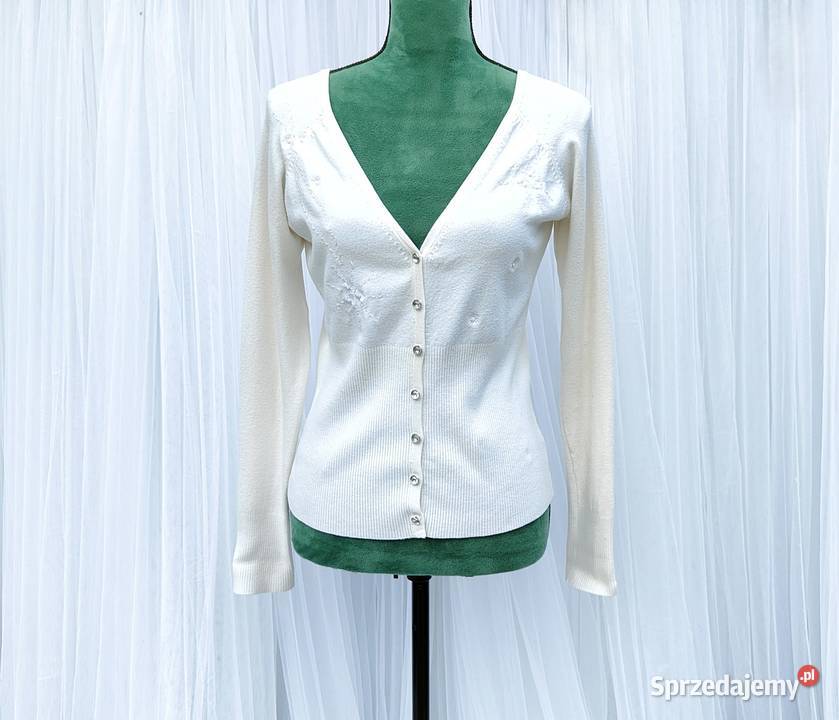Biały sweter kardigan retro L 40 bawełna Swetry i golfy Szczecin