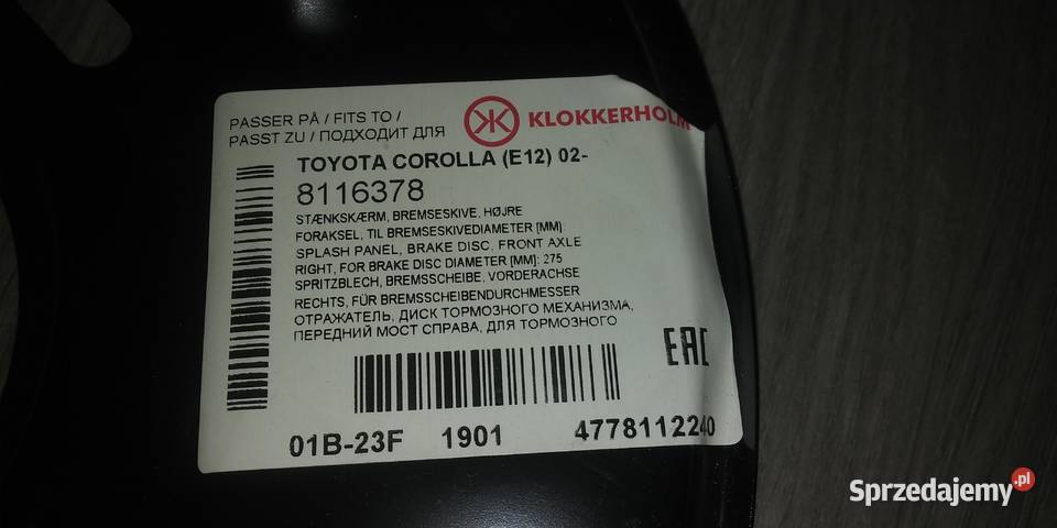 OSŁONA TARCZY HAMULCA TOYOTA COROLLA E12 PRZÓD osobowe Pozostałe Wilga