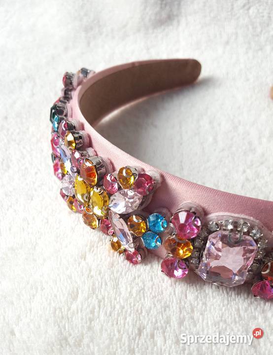 Różowa kolorowa opaska do włosów kamienie Szczecin