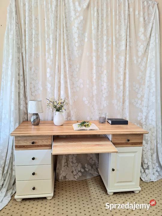 Piękne biurko drewniane sosnowe proste Dubeczno