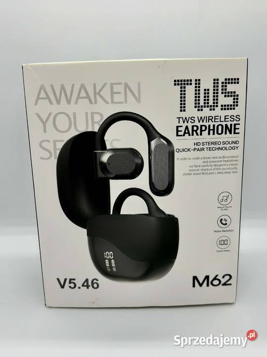 Słuchawki bezprzewodowe TWS EARPHONE M62 czarne Elbląg sprzedam