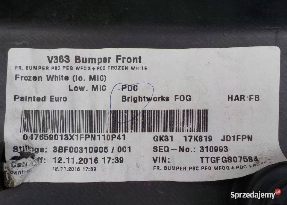 ZDERZAK PRZEDNI PRZÓD FORD TRANSIT V363 MK8 2013 osobowe Nowy Tomyśl