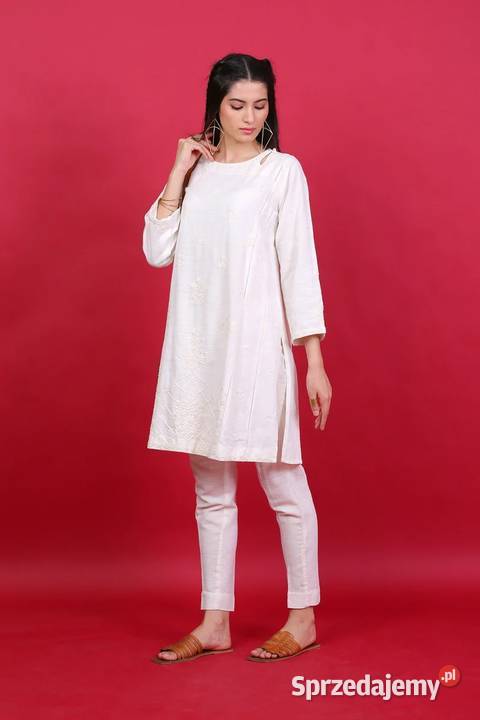 Biały komplet indyjski S 36 boho bohemian tunika