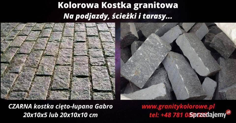 CZARNA kostka brukowa Granitowa na podjazdy ścieżki 20x10x5