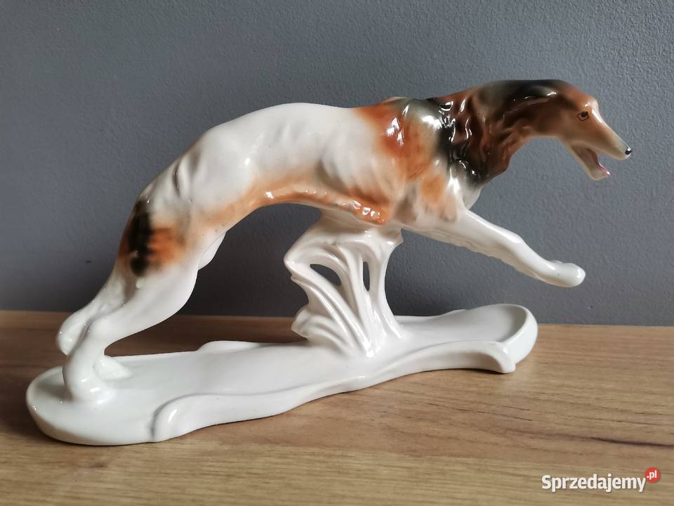 Stara figurka Chart Borzoj porcelana Katowice