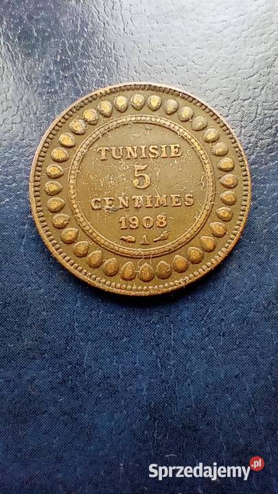Stare monety 5 centym 1908 Tunezja Antyki, Sztuka, Kolekcje
