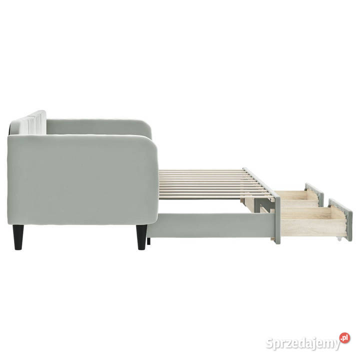 Sofa rozsuwana z szufladami jasnoszara aksamit Warszawa