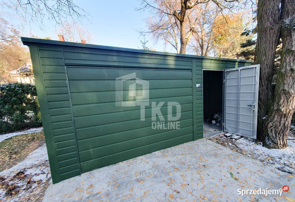 Garaż Blaszany 55x6 Brama drzwi 2x okno zielony Olsztyn