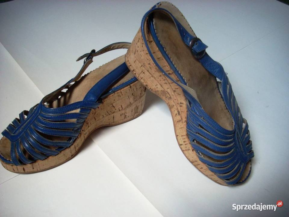 Skórzane Sandałły Koturny Buty Korek Skóra 39 Nowy Sącz