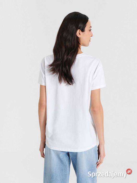 biały tshirt z nadrukiem Sinsay