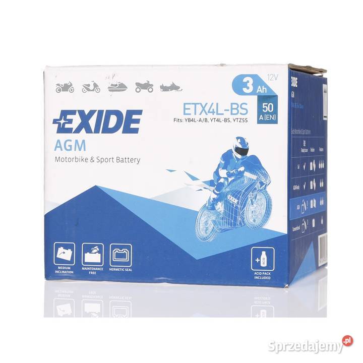 Akumulator motocyklowy EXIDE ETX4LBS YTX4LBS 12V Radom