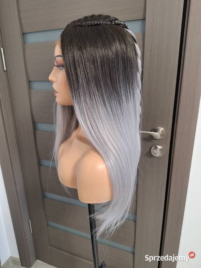 Prosta peruka z koronki blond ombre z warkoczem Malbork
