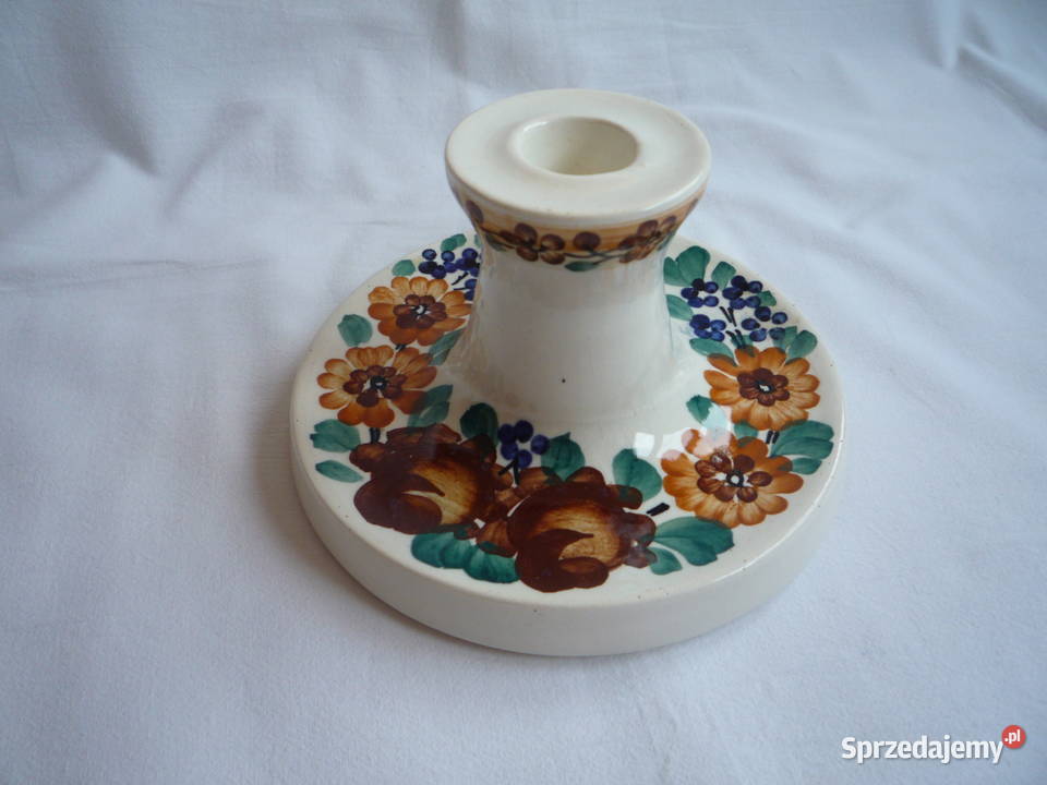 Fajans Włocławek Świecznik Sygnowany Nowy wielokolorowy Szczecin sprzedam