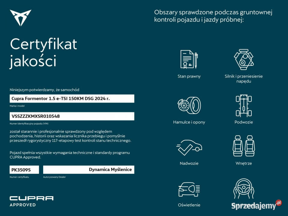 Cupra Formentor 15 eTSI 150 DSG 2024 r salon I światła LED Myślenice