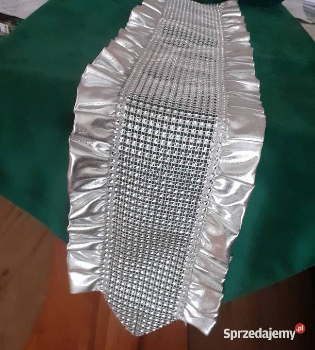 Bieżnik butelkowa zieleń srebrna falbanka Mława