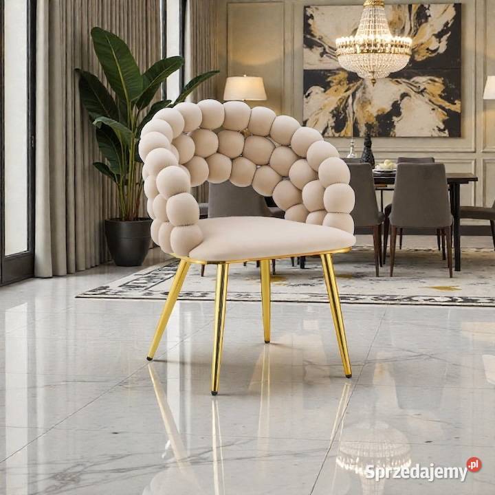 Beżowe Krzesło Tapicerowane Bubble Wysyłka 24H 82cm Tarchały Małe