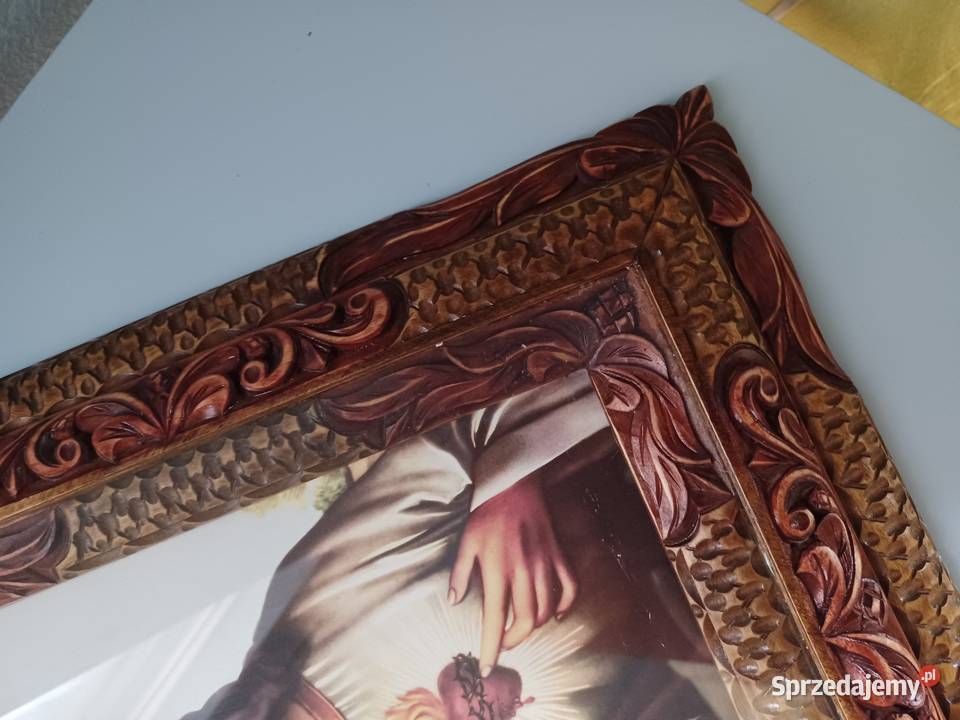 Piękna stara rama ręcznie rzeźbiona z Jezusem Łódź