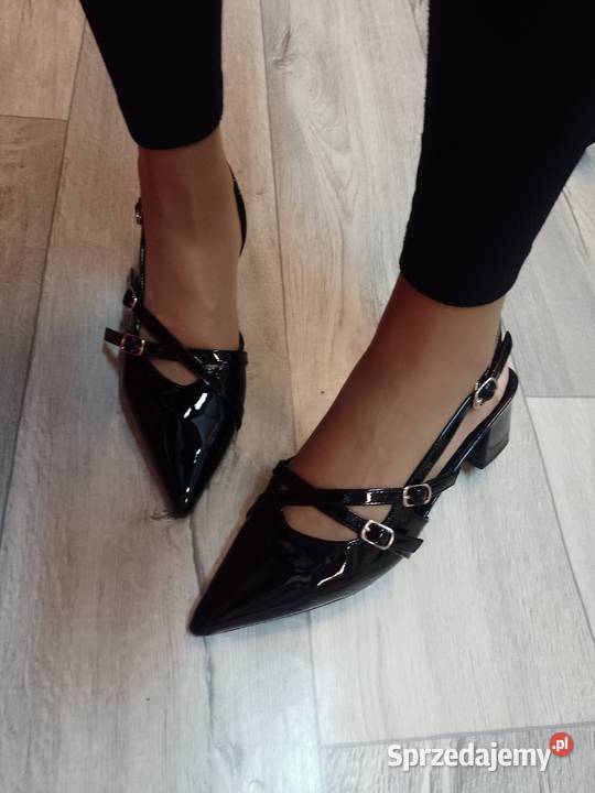 40 Czarne czółenka wieczorowe z odkrytą piętą Czółenka Kraków