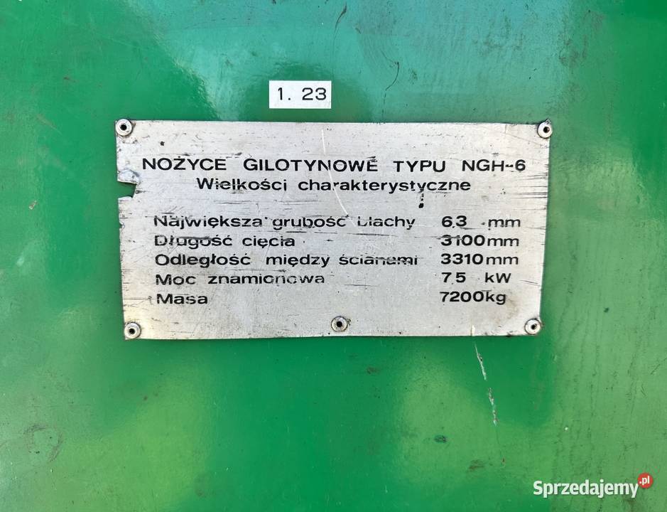 Nożyce gilotynowe hydrauliczne NGH 63 kujawsko-pomorskie Lubicz Górny