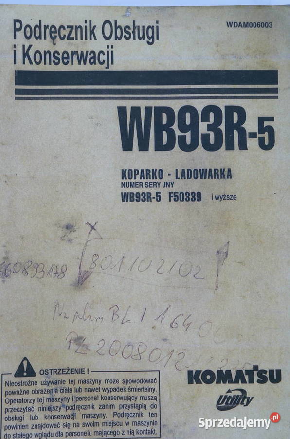 Instrukcja obsługi koparko ładowarka DTR KOMATSU świętokrzyskie Kielce