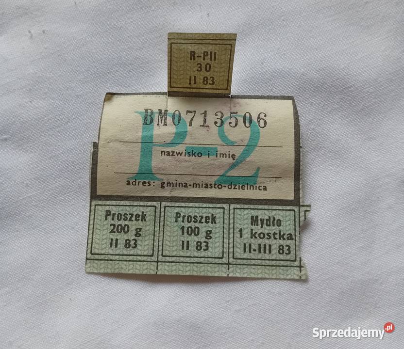 Kartka zaopatrzeniowa PRL II 1983 r na proszek