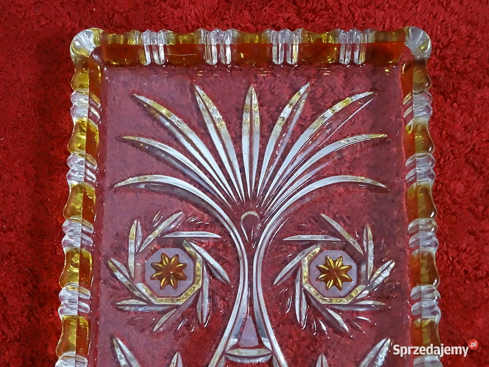 Duża szklana patera retro 34 Bursztynowy rant Biłgoraj