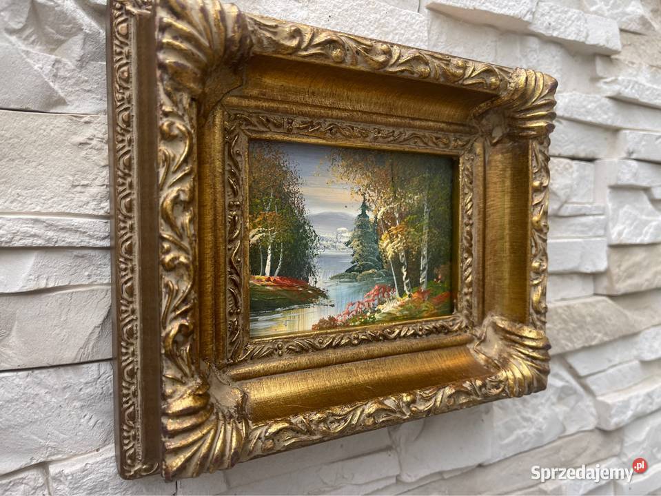 Obrazek malowany obraz drewniana rzeźbiona rama Malarstwo Kłodzko sprzedam
